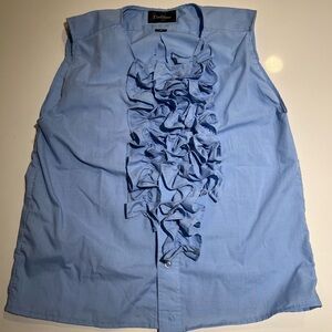 Poor Things Inspired Blue Ruffle Button Up Top